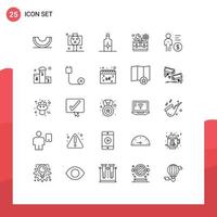 User Interface Pack of 25 Basic Lines of management settings skull toolbox kit Editable Vector Design Elements