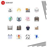 Pack of 16 Modern Flat Colors Signs and Symbols for Web Print Media such as education arrow computer share login Editable Pack of Creative Vector Design Elements