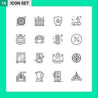 Pack of 16 Modern Outlines Signs and Symbols for Web Print Media such as treadmill gym happy exercise protection Editable Vector Design Elements