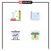 Group of 4 Modern Flat Icons Set for education medical learning history display Editable Vector Design Elements