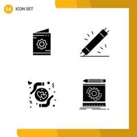 Mobile Interface Solid Glyph Set of 4 Pictograms of card hardware muslim electric hands Editable Vector Design Elements