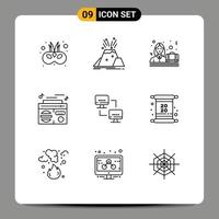 9 Thematic Vector Outlines and Editable Symbols of computer play safety music female Editable Vector Design Elements