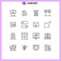 Modern Set of 16 Outlines Pictograph of net connection referee computers heart Editable Vector Design Elements