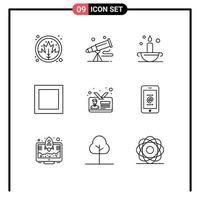 User Interface Pack of 9 Basic Outlines of id business space maximize lamp Editable Vector Design Elements