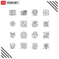 Set of 16 Vector Outlines on Grid for sweets dessert market cookie hardware Editable Vector Design Elements