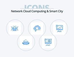 Network Cloud Computing And Smart City Blue Icon Pack 5 Icon Design. storage. cloud. website. public. data vector