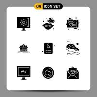 9 User Interface Solid Glyph Pack of modern Signs and Symbols of card real estate romance building home Editable Vector Design Elements