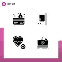 Mobile Interface Solid Glyph Set of 4 Pictograms of alert love payment rehydration beat Editable Vector Design Elements