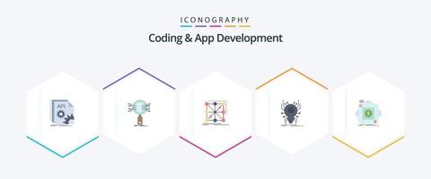 Coding And App Development 25 Flat icon pack including spider. bug. research. complex. app vector