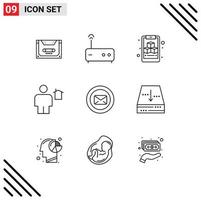 Modern Set of 9 Outlines Pictograph of message human clipboard house body Editable Vector Design Elements