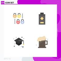 Set of 4 Modern UI Icons Symbols Signs for gdpr study battery back to school dad Editable Vector Design Elements