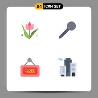 conjunto de pictogramas de 4 iconos planos simples de tablero de decoración marcador de planta cerrar elementos de diseño vectorial editables vector