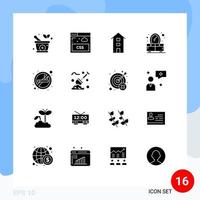 Mobile Interface Solid Glyph Set of 16 Pictograms of smoking no shop front cigarette dresser Editable Vector Design Elements