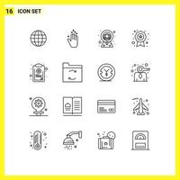 Pictogram Set of 16 Simple Outlines of list chart briefcase school pupil Editable Vector Design Elements