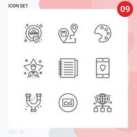 9 Universal Outline Signs Symbols of note student shipping user bright Editable Vector Design Elements