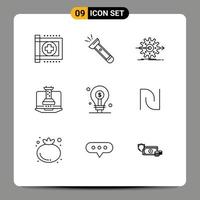 9 User Interface Outline Pack of modern Signs and Symbols of didital strategy digital camping gear work Editable Vector Design Elements