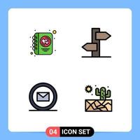 4 Thematic Vector Filledline Flat Colors and Editable Symbols of diary email writing sign web Editable Vector Design Elements