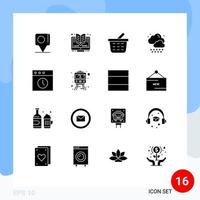 Pack of 16 creative Solid Glyphs of rail history basket app rain Editable Vector Design Elements