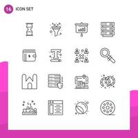 Universal Icon Symbols Group of 16 Modern Outlines of network rack sort server information Editable Vector Design Elements