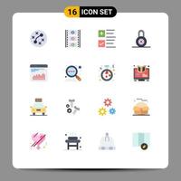 Pack of 16 creative Flat Colors of diagnostic analytics tick chart padlock Editable Pack of Creative Vector Design Elements
