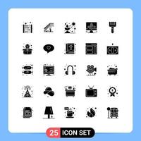 User Interface Pack of 25 Basic Solid Glyphs of security internet home computer plant Editable Vector Design Elements