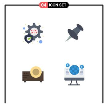 4 iconos planos universales establecidos para la protección de aplicaciones móviles y web elementos de diseño vectorial editables de medios sociales de película de marca de globo vector