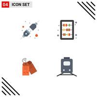 Set of 4 Vector Flat Icons on Grid for connect discount abacus learning rail Editable Vector Design Elements