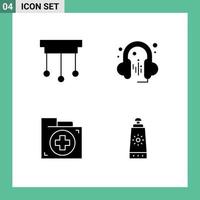 Set of 4 Modern UI Icons Symbols Signs for chandelier document interior sound folder Editable Vector Design Elements