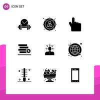 Universal Icon Symbols Group of 9 Modern Solid Glyphs of criticism choice finger save stack Editable Vector Design Elements