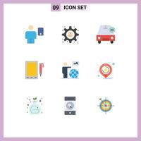 Mobile Interface Flat Color Set of 9 Pictograms of pencil mobile preferences vehicles less Editable Vector Design Elements