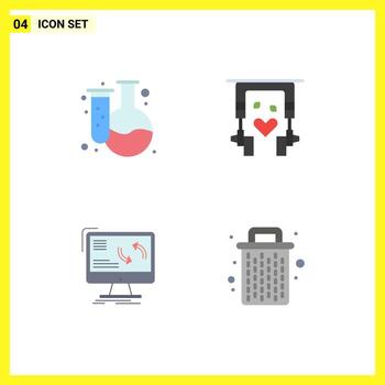 símbolos de iconos universales grupo de 4 iconos planos modernos de matraz de sincronización de regreso a la escuela datos de naturaleza elementos de diseño de vectores editables