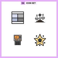 Pack of 4 Modern Filledline Flat Colors Signs and Symbols for Web Print Media such as create law illustration court scale Editable Vector Design Elements