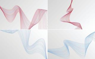 Set of 4 geometric wave pattern background Abstract waving line vector