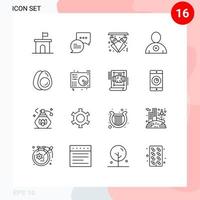 Set of 16 Vector Outlines on Grid for eggs user celebration man night Editable Vector Design Elements