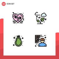 4 User Interface Filledline Flat Color Pack of modern Signs and Symbols of headphone fruit music trees nutrition Editable Vector Design Elements