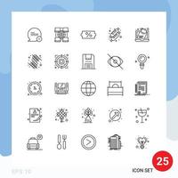 Modern Set of 25 Lines Pictograph of laptop computer price bomb food Editable Vector Design Elements