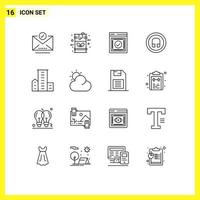 conjunto de 16 iconos de ui modernos símbolos signos para ui auriculares gas auriculares web elementos de diseño vectorial editables vector