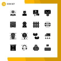 16 User Interface Solid Glyph Pack of modern Signs and Symbols of deck cd person valentine mail Editable Vector Design Elements