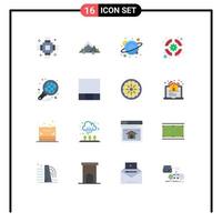 Set of 16 Commercial Flat Colors pack for support team seo nature lifebuoy science Editable Pack of Creative Vector Design Elements