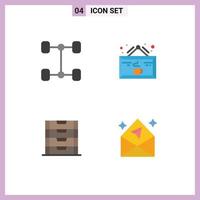 Editable Vector Line Pack of 4 Simple Flat Icons of automobile school cafe shop arrow Editable Vector Design Elements