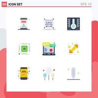 Set of 9 Modern UI Icons Symbols Signs for arrow gear temperature website browser micro Editable Vector Design Elements