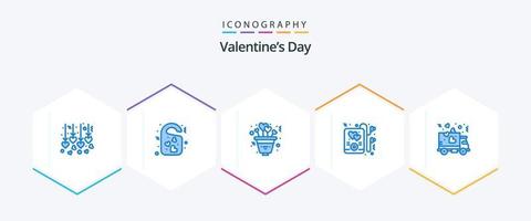 Valentines Day 25 Blue icon pack including transport. delivery. heart. party. headphone vector