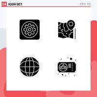 Solid Glyph Pack of 4 Universal Symbols of gear destination setting pin finance Editable Vector Design Elements