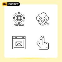 Mobile Interface Line Set of 4 Pictograms of international checklist world wide tick message Editable Vector Design Elements