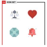 Group of 4 Modern Flat Icons Set for balanced report scorecard love jewel Editable Vector Design Elements