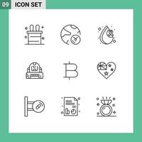 conjunto de 9 iconos de ui modernos símbolos signos para protección de monedas casco contra el cáncer cosmonauta elementos de diseño vectorial editables vector