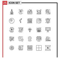 Group of 25 Lines Signs and Symbols for key smart money home video Editable Vector Design Elements