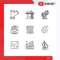 Modern Set of 9 Outlines and symbols such as study book brand subscription email Editable Vector Design Elements