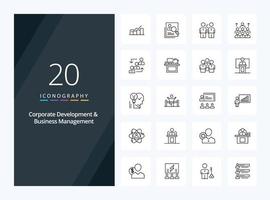 20 icono de esquema de desarrollo corporativo y gestión empresarial para presentación vector