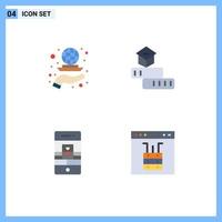 Set of 4 Commercial Flat Icons pack for globe study marketing knowledge communications Editable Vector Design Elements